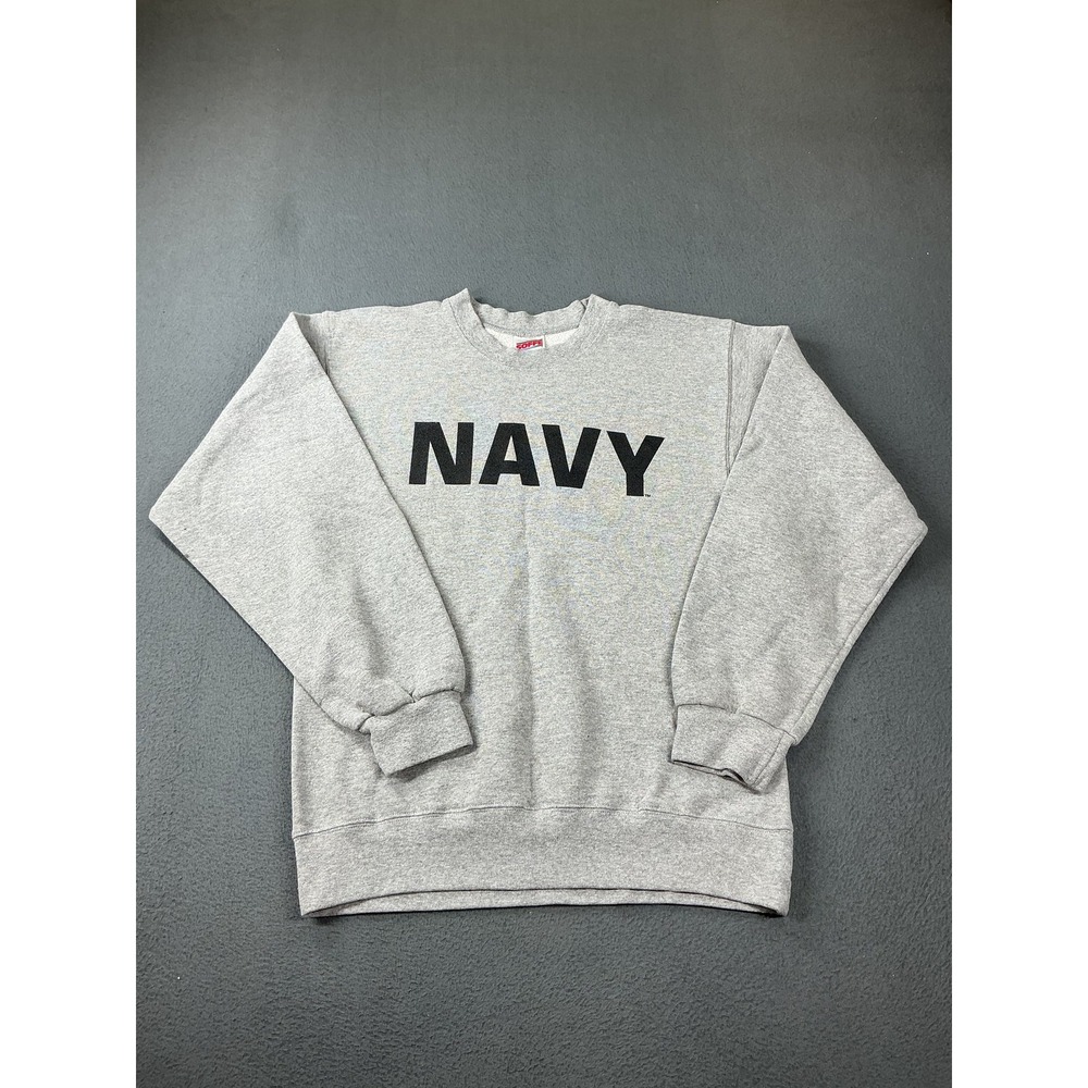 Vintage Soffe Sweatshirt Mens S Gray Pullover Fleece Lined NAVY Graphic Crewneck